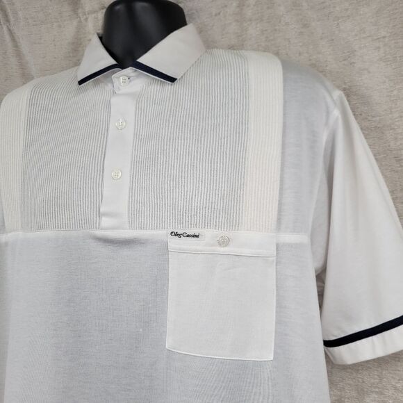 Oleg Cassini Crisp White Vintage Polo Men's Large Eclectic Grandpacore - Picture 2 of 8